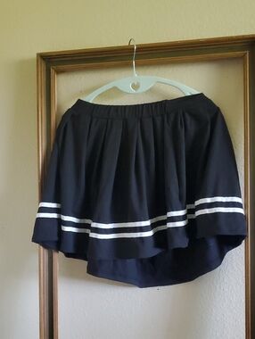Black Pleated Mini Skirt with White Stripes